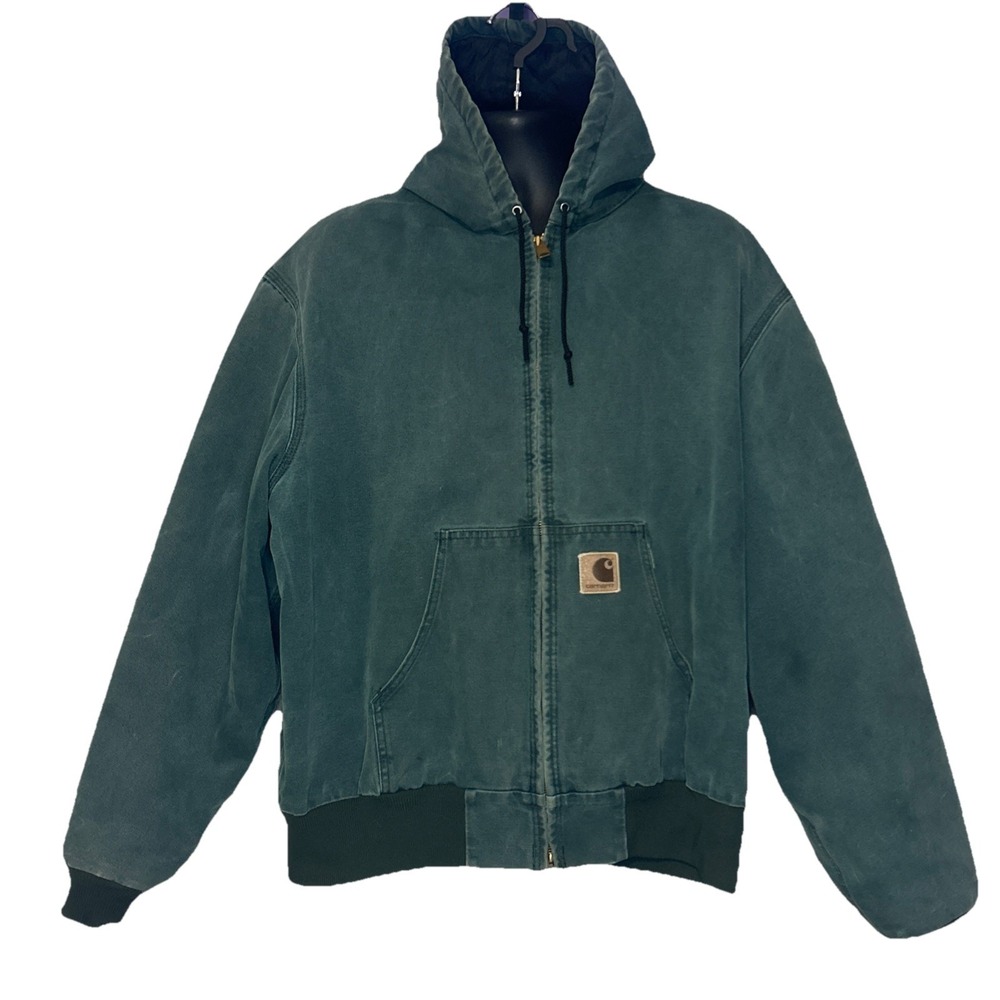 VINTAGE 90's Y2K CARHARTT HTR GREEN FULL-ZIP JACKET Duck Canvas Workwear LARGE